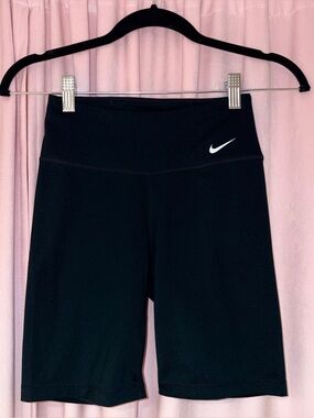 Nike Black Mid-Rise Bike Shorts with White Swoosh